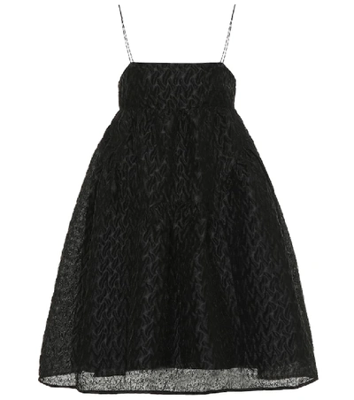 Cecilie Bahnsen Elin Oversized Gathered Linen-blend Cloqué Mini Dress In Black