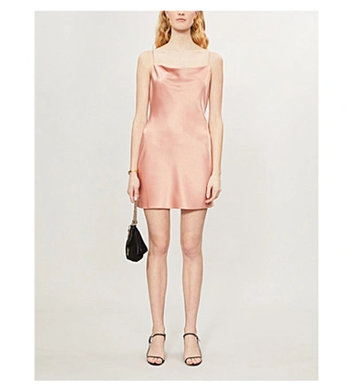 Alice And Olivia Harmony Cowl Neck Satin Minidress In Rose+tan