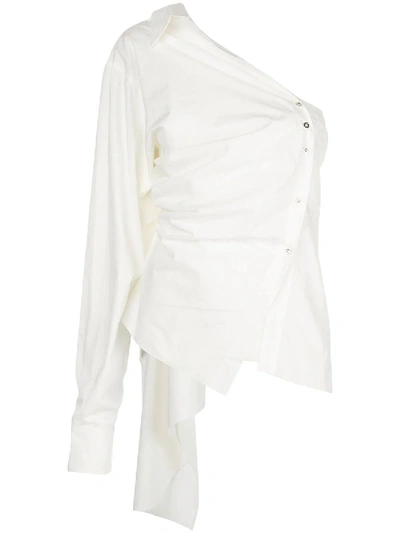 Marques' Almeida One Shoulder Draped Cotton Poplin Shirt In White