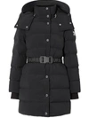 BURBERRY BLACK BELTED PUFFER JACKET,8018690