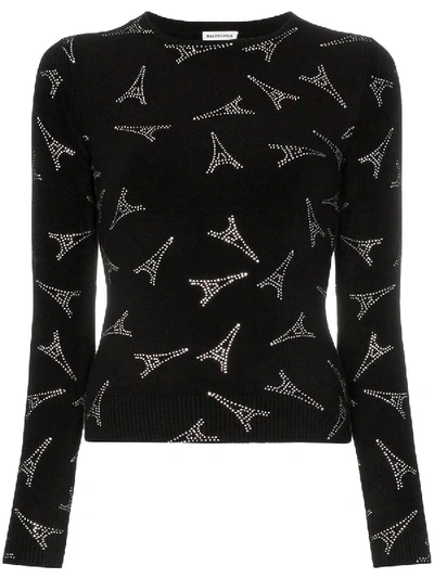 Balenciaga Embellished Eiffel Tower Print Sweater In Black