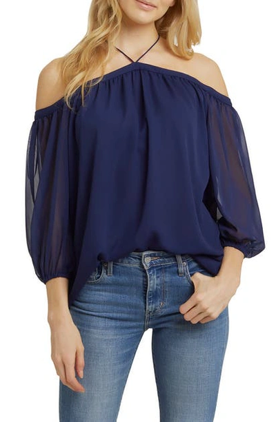 1.state Off The Shoulder Sheer Chiffon Blouse In Evening Sky