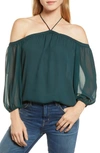 1.state Off The Shoulder Sheer Chiffon Blouse In Pine