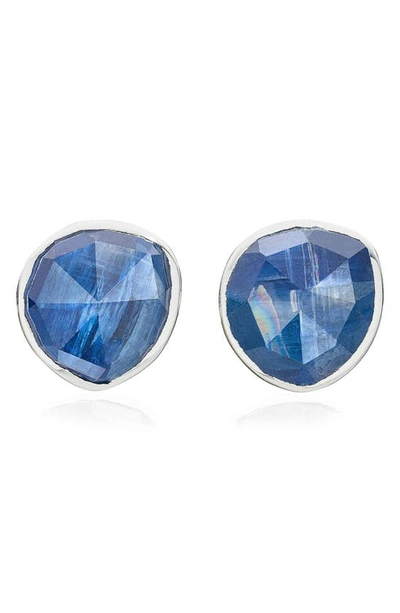 Monica Vinader Blue Lace Agate And Sterling Silver Siren Stud Earrings