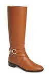 Ferragamo Sarah Riding Gancio Boots In Tan