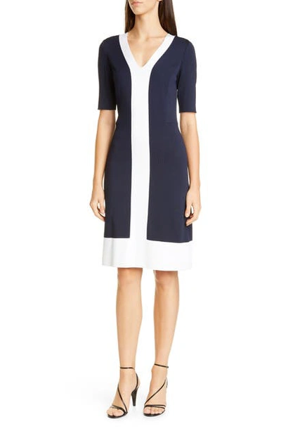 St. John Colorblock Milano Knit Sheath Dress In Navy/white