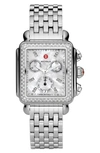 Michele Deco Diamond Chronograph Watch Head & Bracelet, 33mm In White/silver