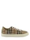 BURBERRY VINTAGE CHECK AND LEATHER SNEAKERS,11182876