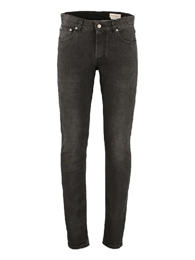 Alexander Mcqueen Washed-black Cotton-blend Skinny-cut Denim Jeans