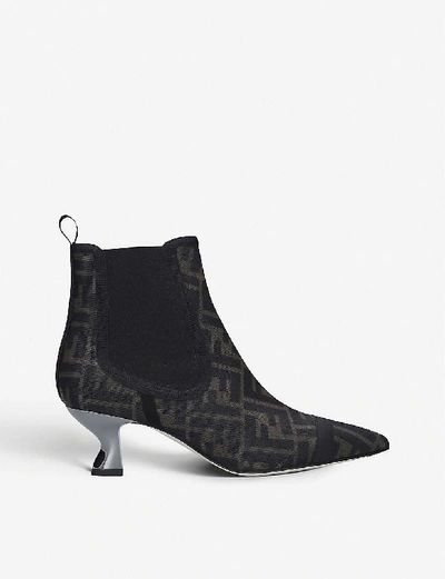Fendi Leather-trimmed Logo-print Mesh Sock Boots In Brown