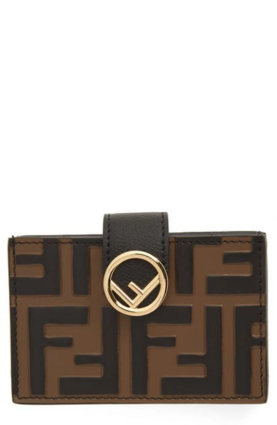 Fendi Logo Accordion Leather Card Case - Black In Nero/ Maya