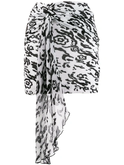 Self-portrait Draped Leopard-print Plissé-chiffon Mini Skirt In Black/white