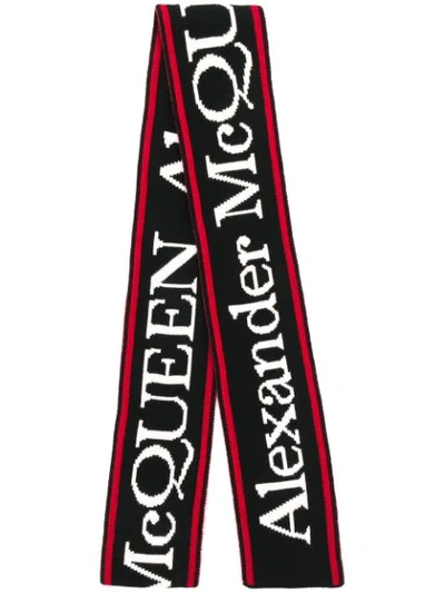 Alexander Mcqueen Logo刺绣围巾 In Black