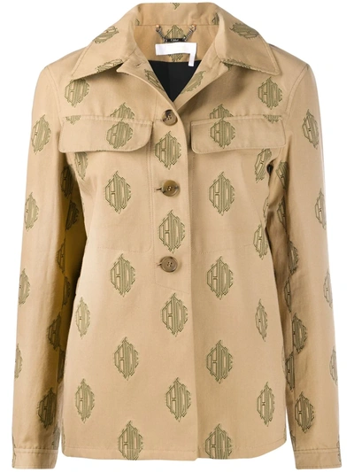 Chloé Embroidered Multi-logo Shirt Jacket In Beige,green