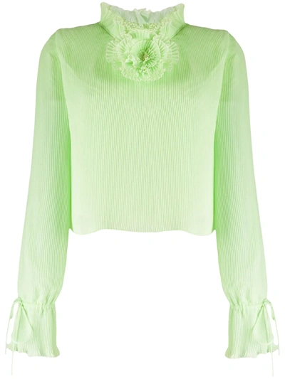 Marco De Vincenzo Pleated Flower Detail Blouse In Green