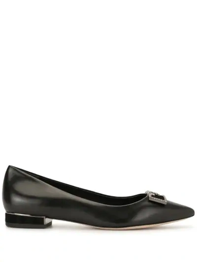 Tory Burch Suede-trimmed Embellished Leather Point-toe Flats In Perfect Black