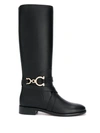 Ferragamo Gancini Knee-high Leather Boots In Black