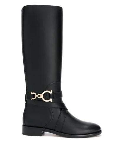 Ferragamo Gancini Knee-high Leather Boots In Black