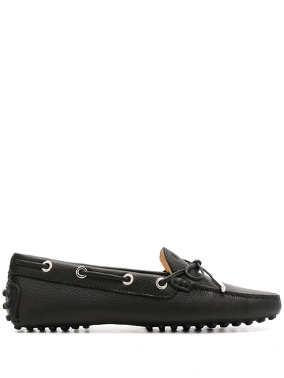 Tod's Pebbled Leather Loafers In Black