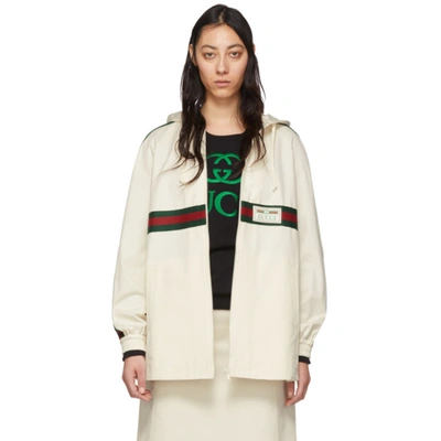 Gucci Logo Label Cotton Hooded Jacket In Beige