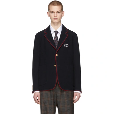 Gucci Palma Wool Cotton Jacket With Patch In Blue