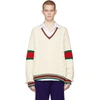 GUCCI OFF-WHITE CABLE KNIT V-NECK jumper