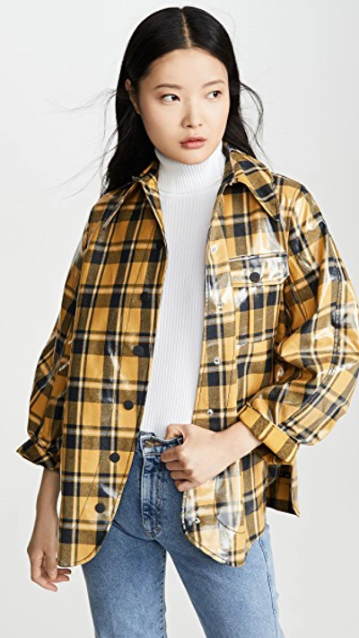 Ganni Oversized Coated Check Twill Shirt In Multi