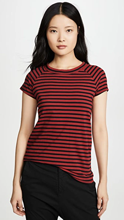 Nili Lotan Short Sleeve Baseball Tee In Black/ Red Stripe