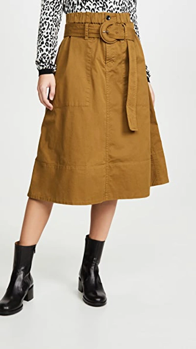Proenza Schouler White Label Belted Cotton-blend Twill Midi Skirt In Fatigue