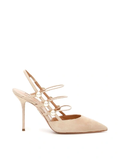 Aquazzura Mae 95 Slingbacks In Beige