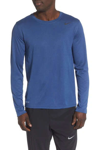 Nike 'legend 2.0' Long Sleeve Dri-fit Training T-shirt In Mystic Navy