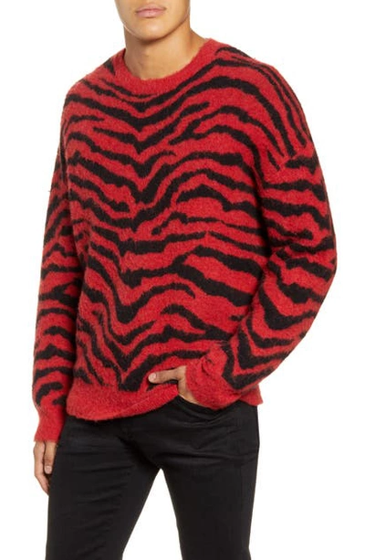 Allsaints Tigre Crewneck Wool Blend Sweater In Crimson Red/ Black