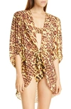 ADRIANA DEGREAS LEOPARD PRINT TIE DETAIL COVER-UP,CACS0023V20