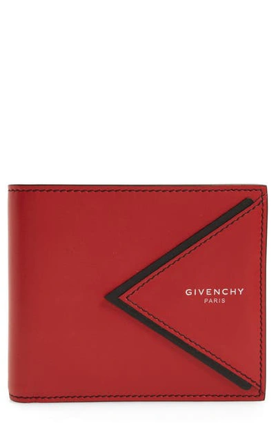 Givenchy V-shape Bifold Leather Wallet In 606 Red/blk