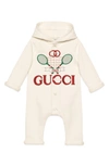 GUCCI EMBROIDERED LOGO HOODED ROMPER,586243XJBHC