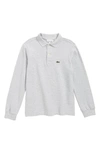 Lacoste Kids' Solid Long Sleeve Polo In Silver Grey