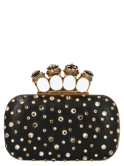 Alexander Mcqueen Four-ring Studded Leather Clutch Bag In Black