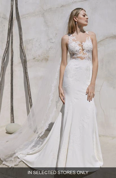 Watters Phoenix Sleeveless Lace & Tulle Silk Blend Trumpet Wedding Dress In Ivory/ Nude
