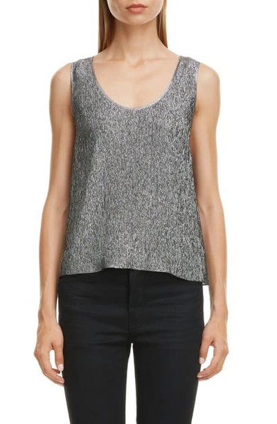 Saint Laurent Silk Blend Lame Tank In Noir Argent