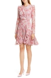 GIAMBATTISTA VALLI ROSE PRINT LONG SLEEVE SILK DRESS,20SSRVCI5107-04GAO