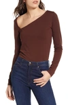 Susana Monaco Diagonal Neck Long Sleeve Top In Mahogany Brown