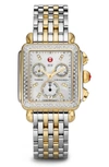 Michele Deco Xl Pavé Diamond Chronograph Watch Head & Bracelet, 33mm In Gold/ Silver