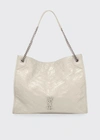 Saint Laurent Niki Large Quilted Crinkled Glossed-leather Tote In White
