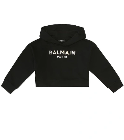 Balmain Kids' Logo Print Cotton Sweatshirt Hoodie In Black