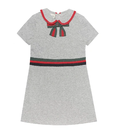 Gucci Kids' Web-trim Bow Felted Cotton Jersey Dress, Size 4-12 In Grey
