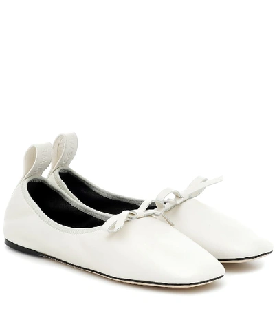Loewe Square-toe Elasticated Leather Ballet Flats In White