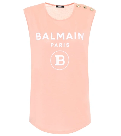 Balmain Top In Cotone Con Logo In Pink