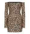 Halpern Off-the-shoulder Leopard-print Mini Dress In Beige
