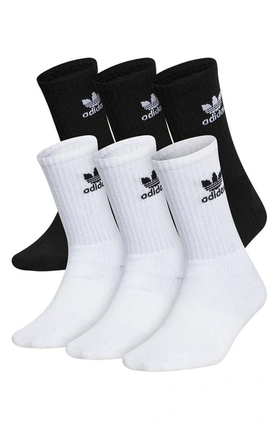 Adidas Originals Kids' Trefoil 6-pack Crew Socks In White/ Black