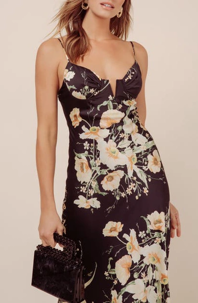 Astr Coralie Midi Dress In Black/ Yellow Floral